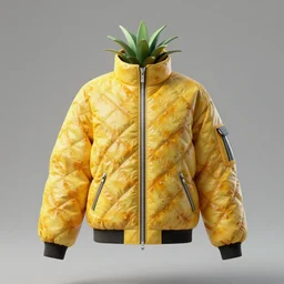 a futuristic jacket in pinapple fruit shape, digital art, artgem, octane render, artstation, ivan shishkin, araki horoki, hasselblad photo, 4 k resolution, fashion design, product photo, symmetrical