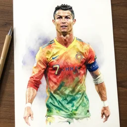 highly detailed watercolor painting of Cristiano Ronaldo, trending on artstation,