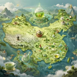 fantasy map of a lucid dream worlds filled with amazing tea
