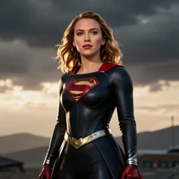 scarlett johansson as supergirl, black uniform, by greg rutkowski