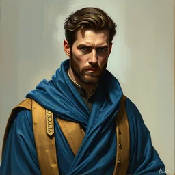 matt smith wearing blue robes, in the costume of senator bail organa from star trek, beautiful detailed face. painting by artgerm and greg rutkowski