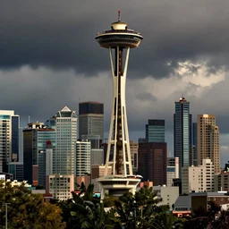 surrealist seattle cityscape by yoko d'holbachie, lisa frank, rebecca mills