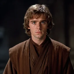 film still of young alec guiness as a jedi in new star wars movie, dramatic lighting, highley detailled face, kodak film, wide angle shot