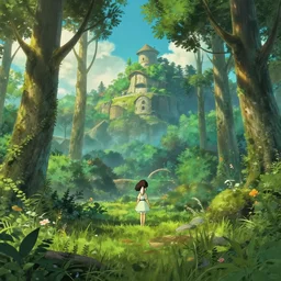 forest fairy kingdom, Beautiful Landscape, wide angle, by Miyazaki, Nausicaa Ghibli, Breath of The Wild