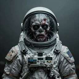 portrait of a zombie in the spacesuit, dark, moody, foggy, made by Sean Yoro and Chie Yoshii, washed colors, high details, realistic