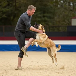 a man training a dog to jump in a circus, kieran belshaw
