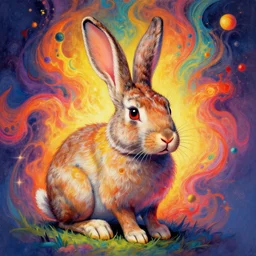 A psychedelic portrait of exploding rabbit, vibrant color scheme, highly detailed, in the style of romanticism, cinematic, artstation, Moebius, Greg rutkowski