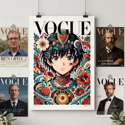 canvas on wall, poster on wall, vogue magazine, greg rutkowski, john singer argent, anime, trending on artstation, intricate