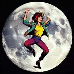 pop art style of a riot dancing on the moon