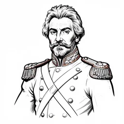 a portrait of a spanish general from 1 8 2 0, line art, vector, svg, victo ngai, white background