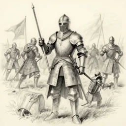 a Pencil sketch of a knight in the battlefield