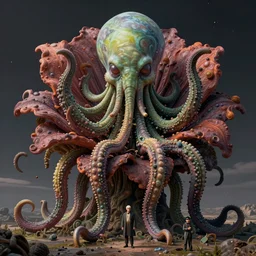 grotesque flower made from space cthulhu, by rutkowski and giuseppe arcimboldo, james jean and erik jones and rhads, ultradetailed, photorealistic details, full frame, colossal scale, trending artstation