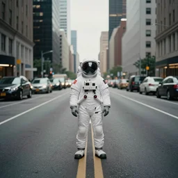 lonely astronaut in a middle of a big city road, Adriane Tomine