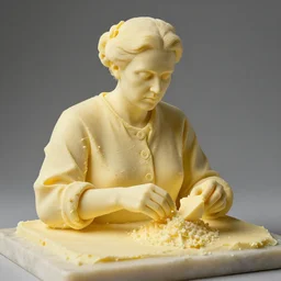 a detailed sculpture made from butter of marie curie isolating radioactive radium salts