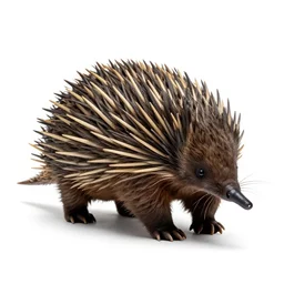 striped echidna, high detail photograph, full body, isolated on a pure white background, centered, entire subject in frame, sharp focus, soft studio lighting