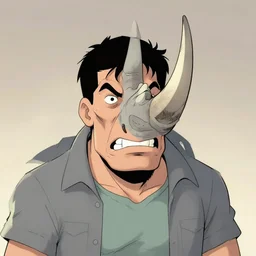portrait of an angry man with rhino horn, wide shot saga comic, fiona staples