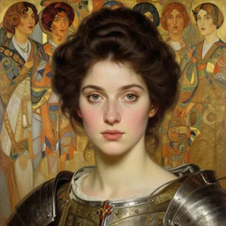 head and shoulders portrait of a female knigh. tintricate, elegant, highly detailed, digital painting, artstation, concept art, symmetry, smooth, sharp focus, illustration, art by artgerm and rutkowski and mucha by theodore ralli and nasreddine dinet and anders zorn and nikolay makovsky and edwin long