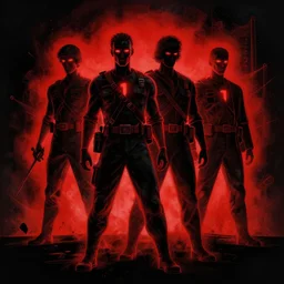 task force 1 4 1, in the style of beksinski, red, black, glowing, vibrant, chiaroscuro, high detail, perfect artwork, clean lines
