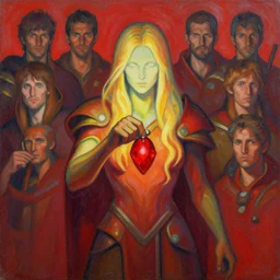 blonde paladin holding a red amulet, fantasy, gloomhaven, luminescent, organic painting, matte painting, bold shapes, hard edges, gaudy colors, octane render, unreal engine, by greg manchess, huang guangjian, gil elvgren, sachin teng, greg rutkowski, jesper ejsing, ilya kuvshinov