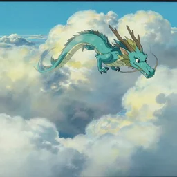 painting of a dreamy cloudscape!, a flying dragon!!! in the foreground, exterior wide shot, otherworldly and ethereal by kazuo oga in the anime film by studio ghibli, screenshot from the anime film by makoto shinkai