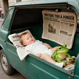 🗞🍼🐸🛻 in the style of a 1 9 8 0 tourist photo
