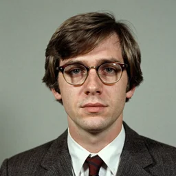 A photograph portrait of Jerma985 with short-medium length hair with bangs wearing late 1960s menswear and glasses in the late 1960s, taken in the early 1960s, grainy, taken on a 1960s Kodak Camera, realistic, hyperrealistic, very realistic, highly detailed, very detailed, extremely detailed, detailed, digital art, trending on artstation, colorized photo