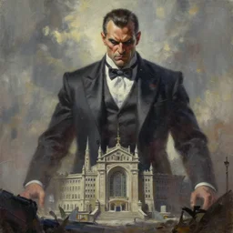 villain brutalist big base of James Bond, concept art oil painting by Jama Jurabaev, extremely detailed, brush hard, artstation