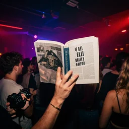 book in the middle of a dance club, dslr photography