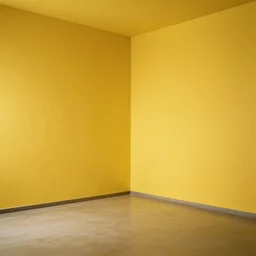 An empty yellow room with a shadow in the corner