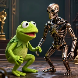 epic battle Kermit the frog versus Terminator, still film