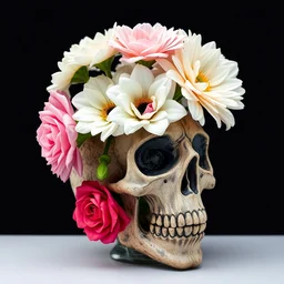 skull vase of flowers