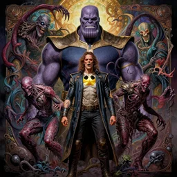 the platonic ideal of synthwave of cletus kasady ultimate carnage thanos dementor doctor manhattan chtulu nazgul, detailed, intricate, hyperrealism, intense, scary, decay, dmt, art by brock hofer and artgerm and greg rutkowski and alphonse mucha