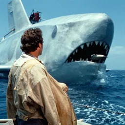 film still of joe spinell as brody in jaws, cinematic, rule of thirds, production shot