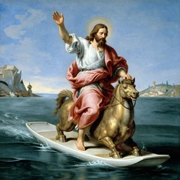 Jesus Christ riding a seqway across water, Caravaggio