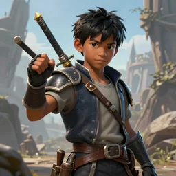 An epic fantasy comic book style portrait painting of a small dark skinned boy thief, unreal 5, DAZ, hyperrealistic, octane render, cosplay, RPG portrait, dynamic lighting