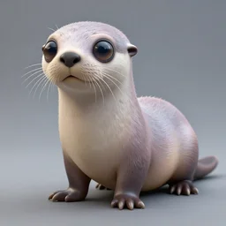bipedal albino amphibious otter seal alien creature with big eyes and a fat tail, speculative biology, big eyes