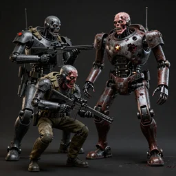 Black Light Poster Soviet Chinese Yasushi Nirasawa Style Zombie Soldiers Fight US German Military Syd Mead Style Robots, hyperrealistic, octane render, HDR, Yaushi Nirasawa Style