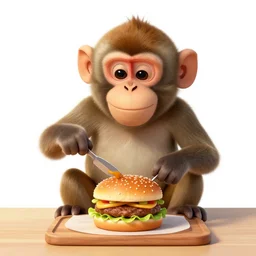 monkey cooking a burger