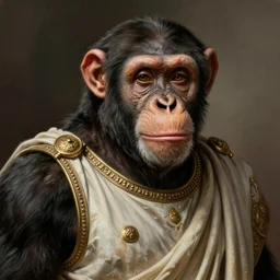 a portrait of a chimpanzee!!! in the style of a [ roman empire ] senator!, art by greg rutkowski and artgerma, stunning! concept art, character design