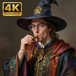 an anthropomorphic beautiful male wizard portrait blowing a bong wearing colourful robe, perfect square glasses, fine art, wizard hat, award winning, intricate, elegant, sharp focus, octane render, hyperrealistic, wizard hat cinematic lighting, highly detailed, digital painting, 8 k concept art, art by jamie hewlett and z. w. gu, masterpiece, trending on artstation, 8 k
