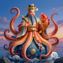 a beautiful painting of a the fish god, gigantic, octane render, brilliantly coloured, intricate, ultra wide angle, trending on artstation, dusk, volumetric lighting, polished, micro details, ray tracing, 8k