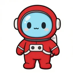 a red suit astronaut high detail, with a light blue face, 4 k, cute simple cartoon kawaii