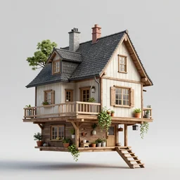 photorealistic flying house, many details, Ultra detailed, octane render, by Alexander Jansson