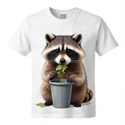 t - shirt design, mene, vaporware racoon eating trash.