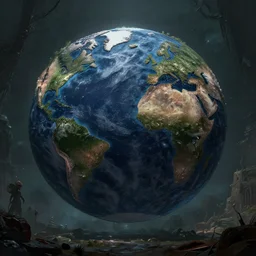 post apocalyptic earth as seen by greg rutkowski, dark theme, enchanted, high quality, waw, trending on artstation