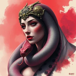 burgundy snake goddess. highly detailed, digital painting, watercolor, soviet realism, engraving, artstation, concept art, smooth, sharp focus, vivid grunge, manga, illustration, unreal engine 5, 8 k, art by bilibin and kilian eng and kuvshinov and malevich and mucha