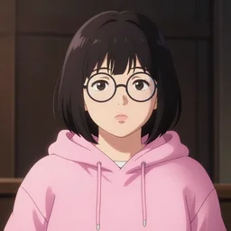 portrait of a slightly overweight cute korean girl with a Bob cut, wearing round glasses, wearing a pastel pink hoodie, dramatic lighting, anime illustration by Greg rutkowski, yoji shinkawa, 4k, anime style digital art, concept art, detailed anime art, trending on artstation
