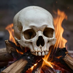 skull in a campfire