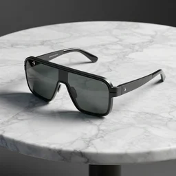 futuristic cyclops sunglasses layed on a marble table, 3d model, amazing detail, studio lighting, ray tracing