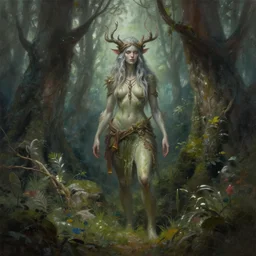 a detailed painting of a spirit of the woods, by justin gerard and greg rutkowski, digital art, realistic painting, fantasy, character design, trending on artstation